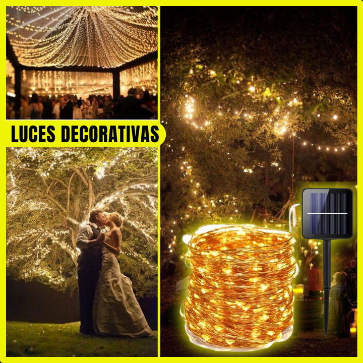 LUCES LED DECORATIVA CON PANEL SOLAR 25 M - DORADO