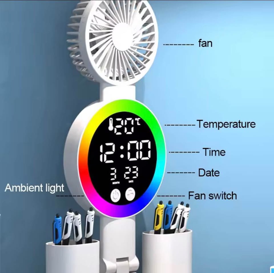 LÁMPARA DE ESCRITORIO CON LUZ LED Y VENTILADOR