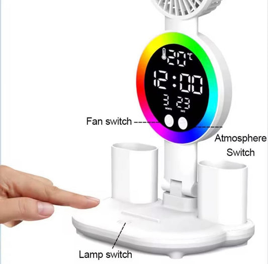 LÁMPARA DE ESCRITORIO CON LUZ LED Y VENTILADOR