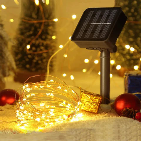 LUCES LED DECORATIVA CON PANEL SOLAR 25 M - DORADO